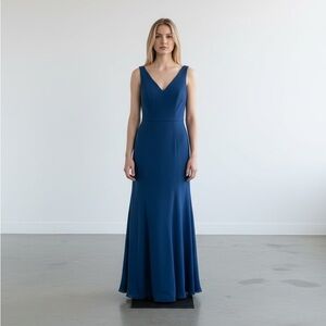 Dessy Collection Vivian Diamond Midnight Blue Formal Gown Cocktail Dress Prom 6